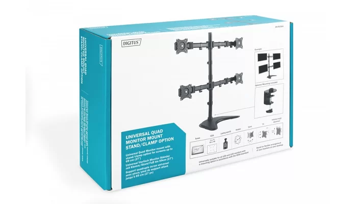 Настільне кріплення для чотирьох моніторів 15-27" DIGITUS Quad Monitor Stand/Clamp, фото № 6
