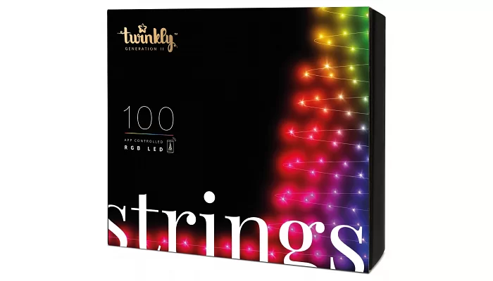 Smart LED Гірлянда Twinkly Strings RGB 100, Gen II, IP44, довжина 8м, кабель чорний, фото № 1