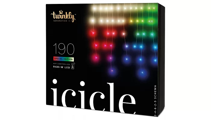 Smart LED Гірлянда Twinkly Icicle RGBW 190, Gen II, IP44, довжина 5м, кабель прозорий, фото № 2
