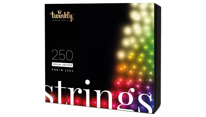 Smart LED Гірлянда Twinkly Strings RGBW 250, Gen II, IP44, довжина 20м, кабель чорний, фото № 1