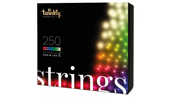 Smart LED Гирлянда Twinkly Strings RGBW 250, Gen II, IP44, длина 20м, кабель черный, фото № 2