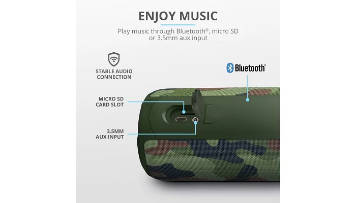 Портативна акустична система Trust Caro Max Powerful Bluetooth Speaker Camo, фото № 9