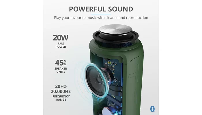 Портативна акустична система Trust Caro Max Powerful Bluetooth Speaker Camo, фото № 10