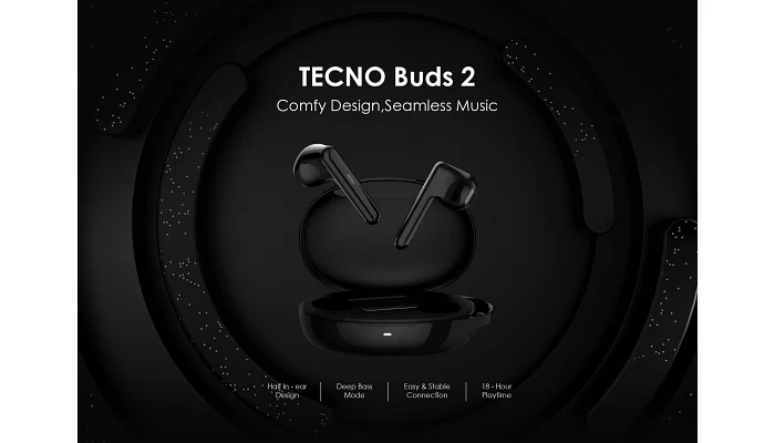Бездротові вакуумні TWS навушники TECNO Buds 2 Black, фото № 9