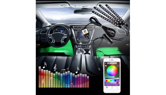 Світлодіодна Bluetooth RGB стрічка для підсвічування салону автомобіля EMCORE 8097 RGB, фото № 2