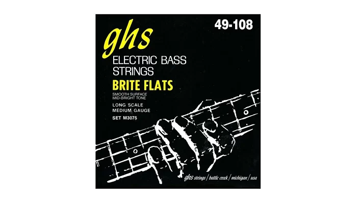 Струны для бас-гитары GHS M3075 (49-108 Brite Flats Electric Bass)