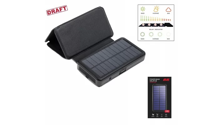Портативний зарядний пристрій 2E Power Bank Solar 20000mAh Black, фото № 2