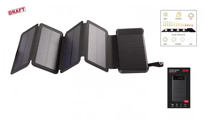 Портативное зарядное устройство 2E Power Bank Solar 8000mAh Black, фото № 1
