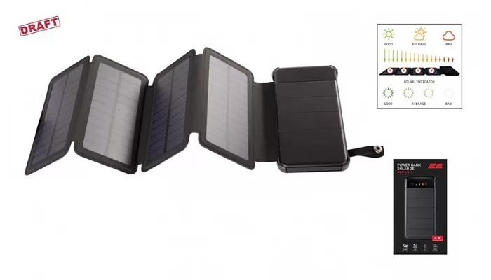 Портативний зарядний пристрій 2E Power Bank Solar 8000mAh Black, фото № 1