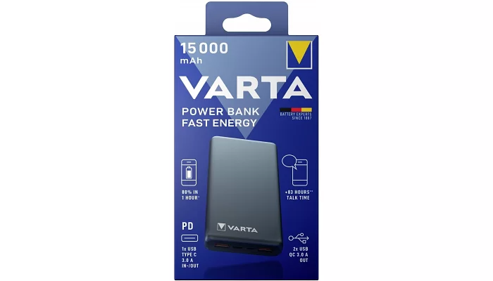 Портативное зарядное устройство VARTA Power Bank Fast Energy 15000mAh Gray, фото № 6