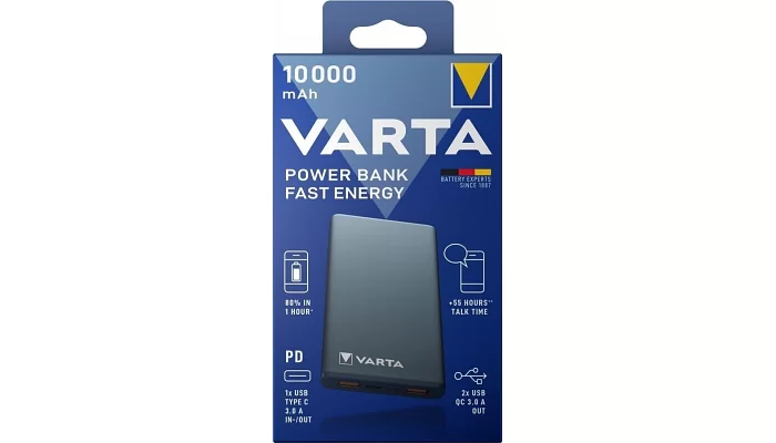 Портативний зарядний пристрій VARTA Power Bank Fast Energy 10000mAh Gray, фото № 6