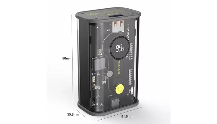 Зовнішній акумулятор (повербанк) Power Bank Linq QC 22.5W + PD 20W (16000mAH), 3Ah + швидка зарядка (Black), фото № 3