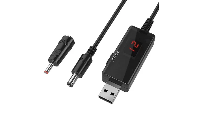 Универсальный USB кабель "конвертер" для роутера от повербанка EMCORE DC 5V to 9V/12V (+переходник), фото № 1