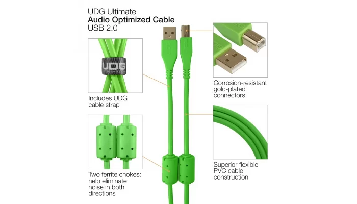 Цифровой кабель UDG Ultimate Audio Cable USB 2.0 A-B Green Straight 3m, фото № 4
