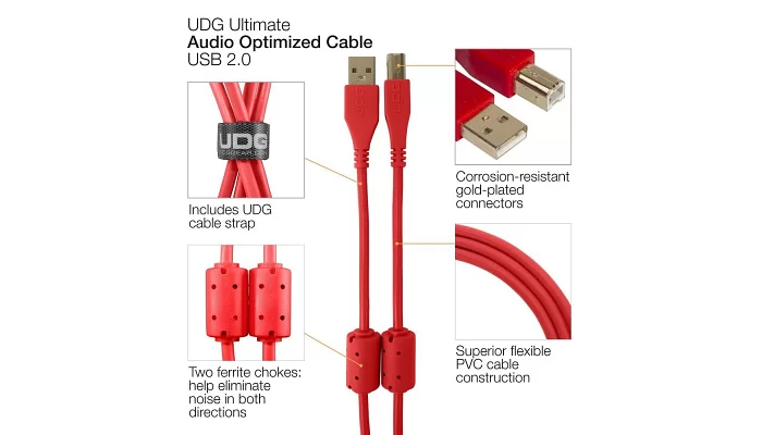 Цифровой USB кабель UDG Ultimate Audio Cable USB 2.0 A-B Red Straight 1m, фото № 2