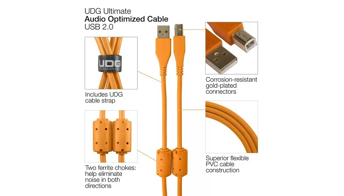 Цифровой USB кабель UDG Ultimate Audio Cable USB 2.0 AB Orange Straight 1m, фото № 4