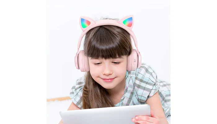Детские беспроводные Bluetooth наушники с подсветкой TMG W39 Pink, фото № 6