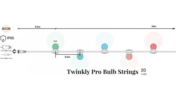 LED гирлянда Twinkly Pro Smart Strings RGB TW-PLC-G45-FR-20-STP-B