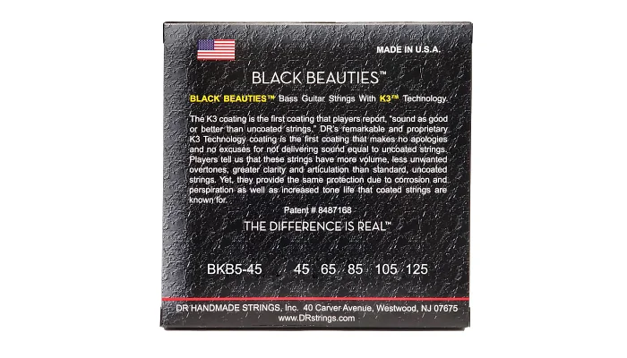 Струни для бас-гітари DR STRINGS BLACK BEAUTIES BASS 5-STRING - MEDIUM (45-125), фото № 3