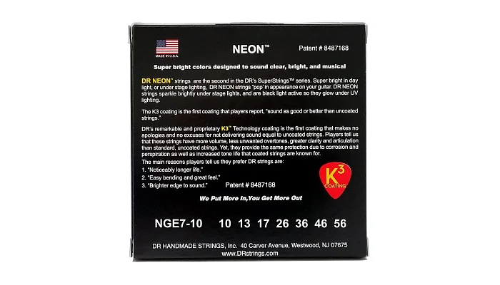 Струни для електрогітари DR STRINGS NEON GEEN ELECTRIC - MEDIUM 7-STRING (10-56), фото № 3
