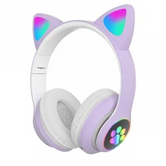 Детские беспроводные Bluetooth наушники с подсветкой EMCORE CAT Headset VZV-28M (Lilac)