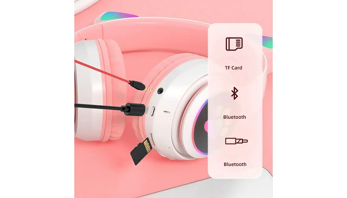Дитячі бездротові Bluetooth навушники з підсвічуванням EMCORE CAT Headset VZV-28M (Pink), фото № 4
