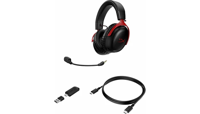 Бездротова ігрова гарнітура HyperX Cloud III, WL/USB-A/USB-C, чорно-червоний, фото № 7