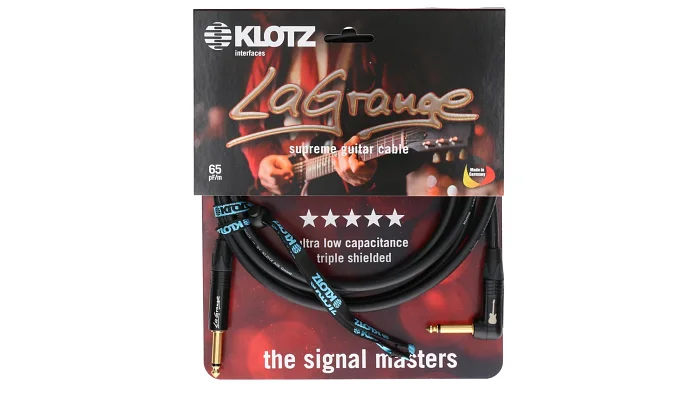 Інструментальний кабель Jack 6.3 мм моно тато - Jack 6.3 мм моно тато KLOTZ LA-GRANGE INSTRUMENT CABLE ANGLED BLACK 3M, фото № 1