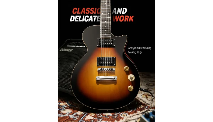 Электрогитара с чехлом и аксессуарами Donner Music DLP-124 Electric Guitar Sunburst EC1277, фото № 3
