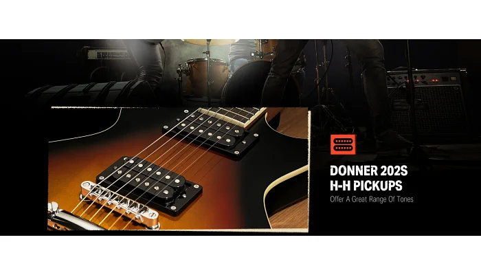 Електрогітара з чохлом та аксесуарами Donner Music DLP-124 Electric Guitar Sunburst EC1277, фото № 5