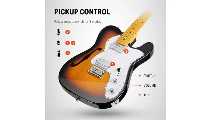 Електрогітара з чохлом та аксесуарами Donner Music DJC-1000S Sunburst Electric Guitar EC1407, фото № 3