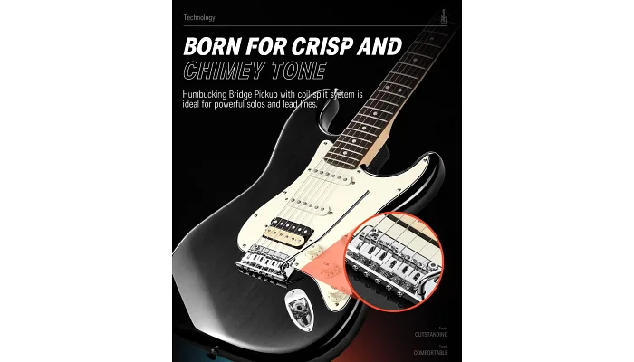 Електрогітара з чохлом та аксесуарами Donner Music DST-400 Electric Guitar Black EC1385, фото № 6