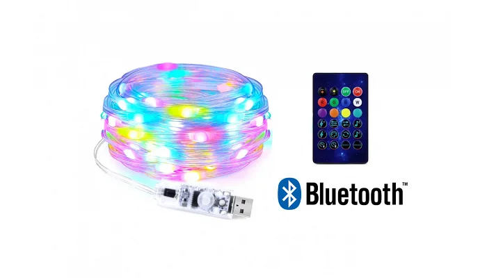 Світлодіодна USB гірлянда з пультом керування + Bluetooth EMCORE F04 Drop (10 метрів), фото № 1
