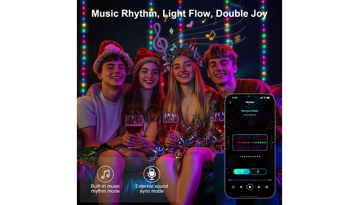 Світлодіодна USB гірлянда з пультом керування + Bluetooth EMCORE F03 Ball (10 метрів), фото № 4