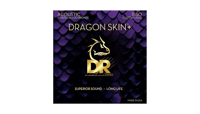 Набір струн для акустичної гітари DR Strings DRAGON SKIN+ Acoustic 80/20 Bronze - Custom Light (11-50), фото № 1