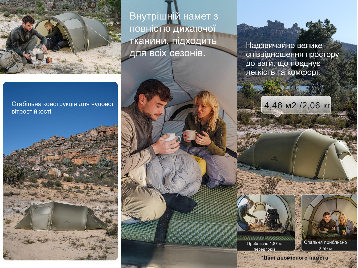 Намет двомісний Naturehike Opalus, UL, CNK2450WS036 (темно-зелений)