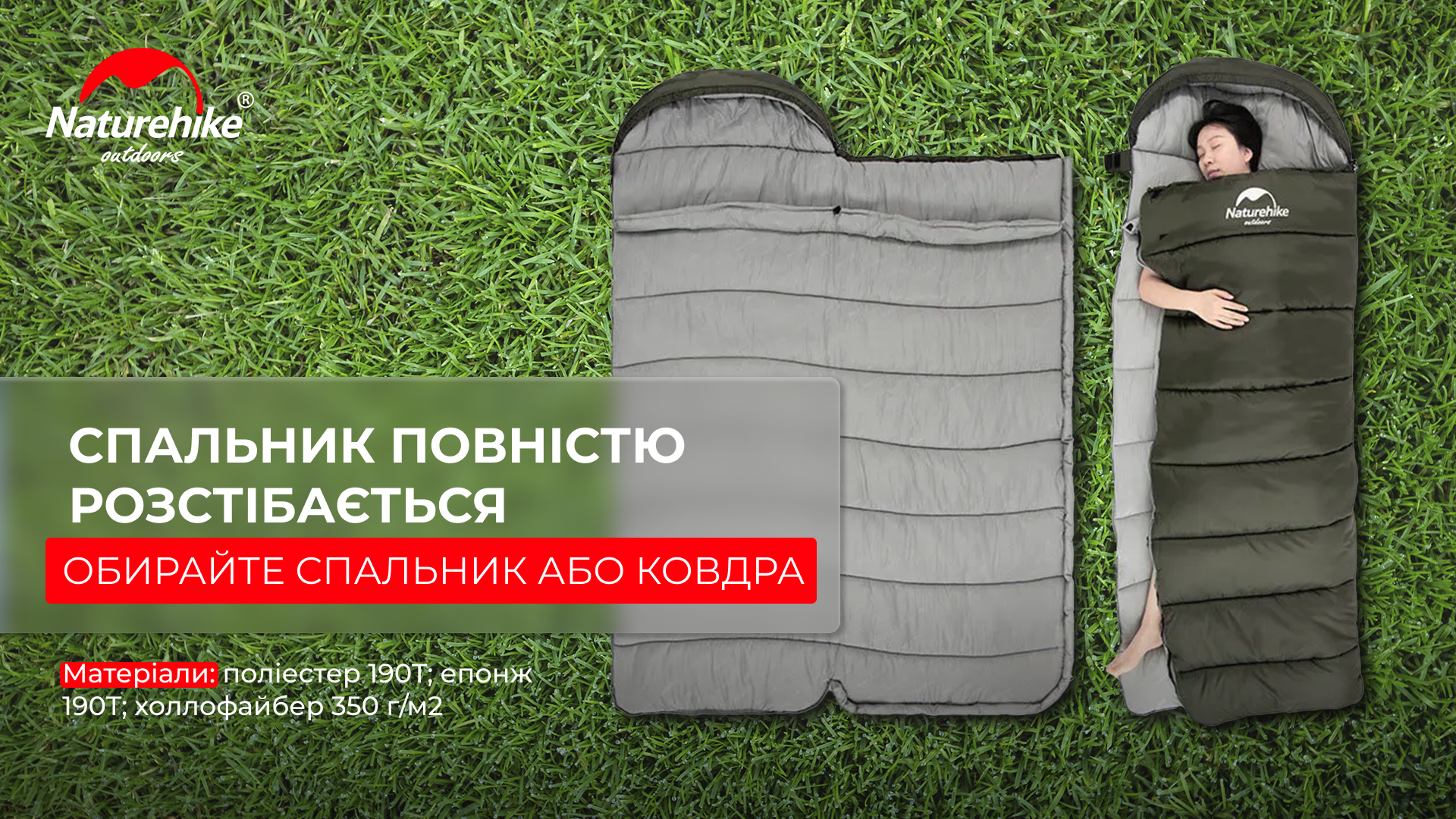 Спальник з капюшоном Naturehike U350 NH20MSD07, (1°C), правий, зелений