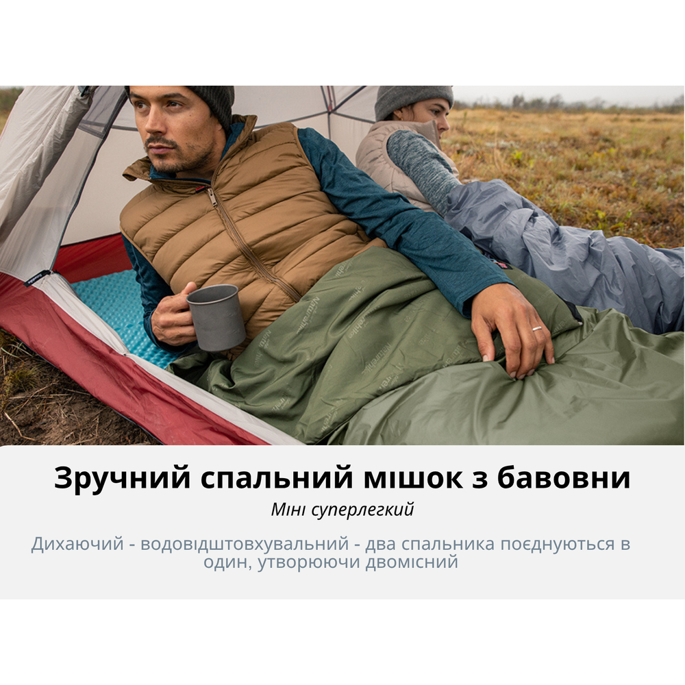 Надлегкий спальний мішок Naturehike Summer LW180 NH21MSD09, правий, зелений, XL (15 °C)