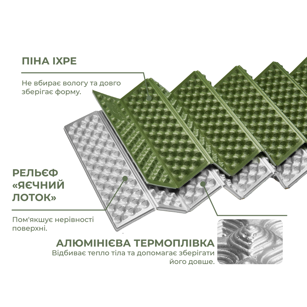 Складной одноместный туристический коврик IXPE Naturehike CNK2650WS010 с алюминиевой пленкой, 185x56x2,3 см (зеленый)