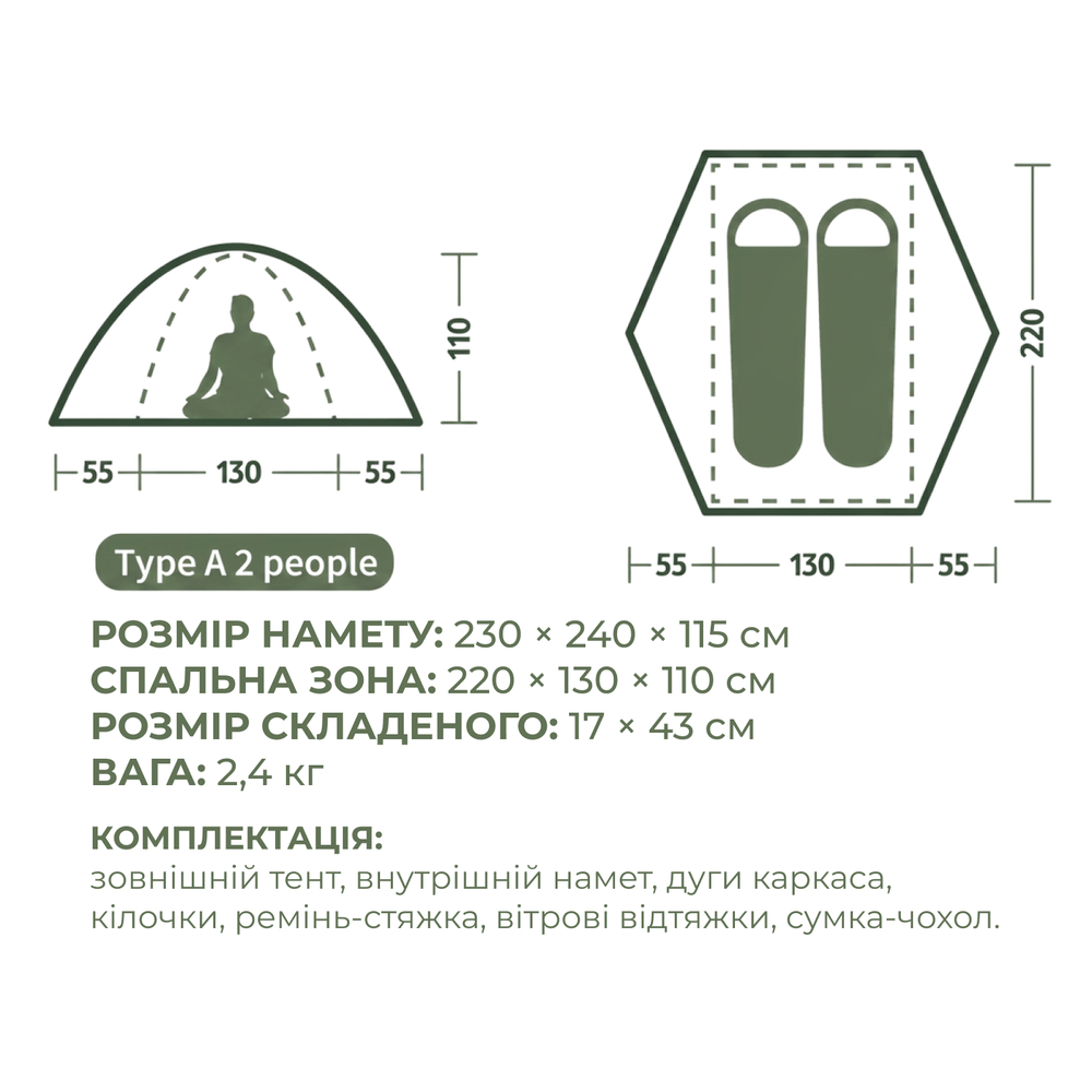 Двухместная палатка Naturehike Bleik Series Tent CNK2550WS038 (зеленая)