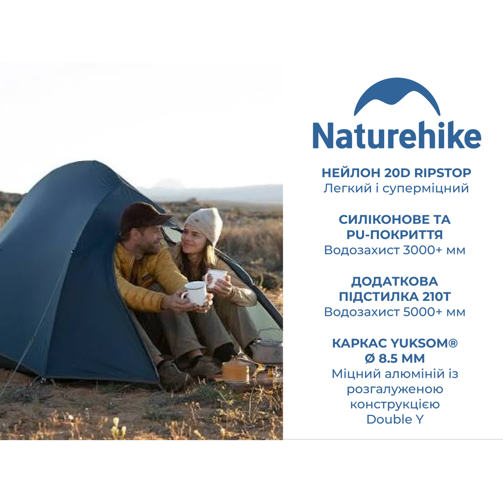 Сверхлегкая трёхместная палатка Naturehike Cloud Up Pro CNK2350WS020, 20D (голубая)