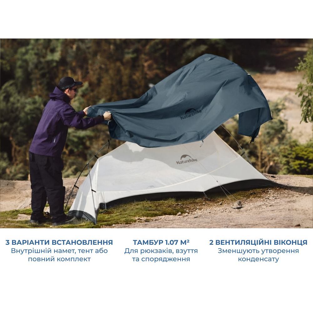 Сверхлегкая трёхместная палатка Naturehike Cloud Up Pro CNK2350WS020, 20D (голубая)