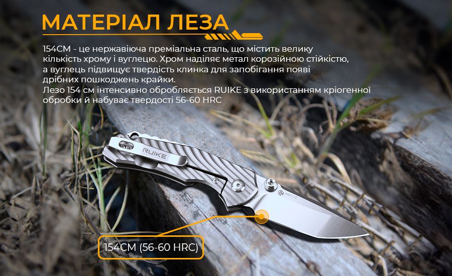 Складной карманный нож Ruike M671-TZ (7 см), сталь 154CM / TC4 (титан), серый